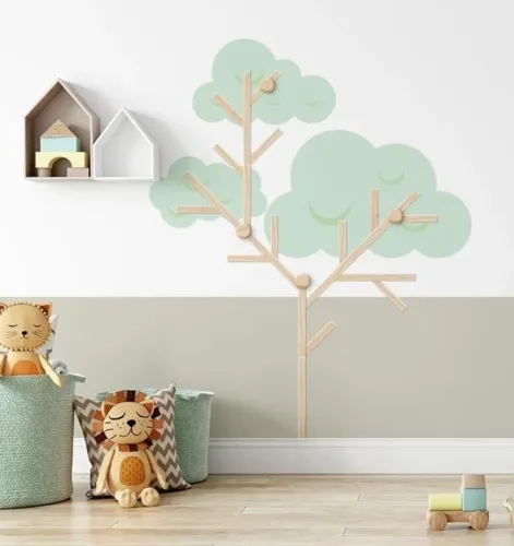 Cabideiro e Decoração de Parede Infantil - Árvore de Madeira pinus