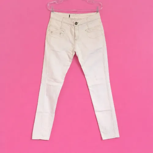 calça jeans sarja branca canal feminina