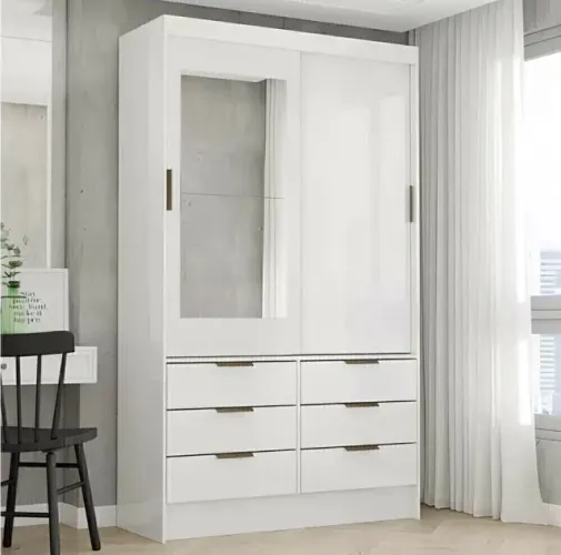 Guarda Roupa 6 Gavetas e Espelho com Pés - Entrega e Monta na Hora