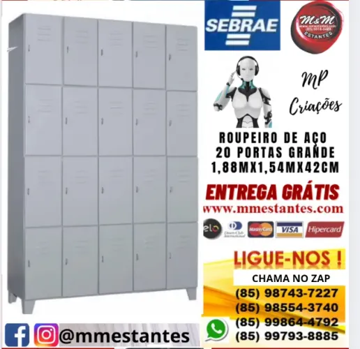 Entrega Grátis - Armário Aço Guarda Volumes 20 Portas Cabe Capacete