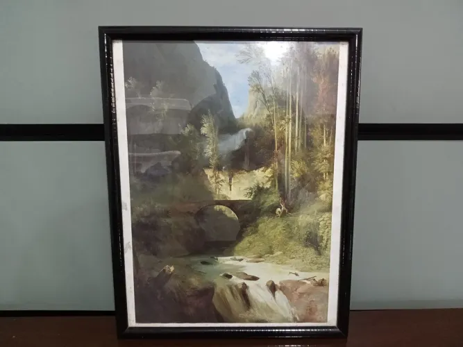 Quadro Gravura com Moldura de Madeira 