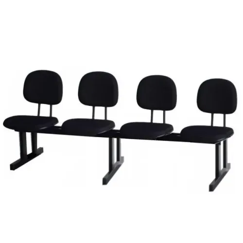 Longarina Recepção Secretária 4 Lugares Corino Preto Conforto Durável Modelo 34120
