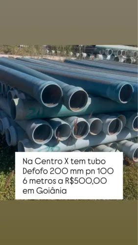 Na Centro X tem tubo Defofo 200 mm pn 100