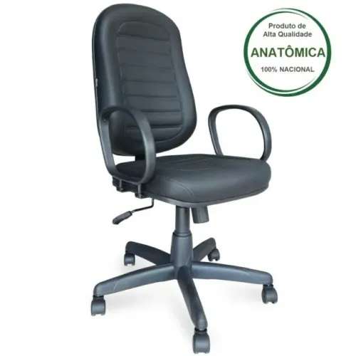 Cadeira Presidente Baixa Costurada Preta Braço Corsa Conforto Ergonômico Modelo 30102