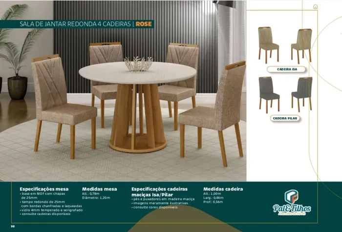 Mesa de Jantar Redonda 4 Cadeiras Rose