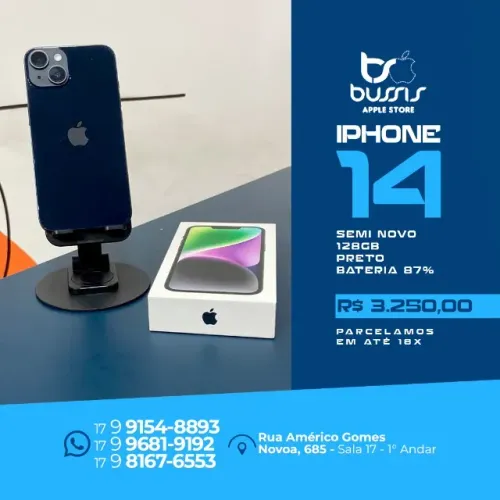 IPhone 14 128GB Preto saude bateria 87% $3.250,00 | Loja Física |