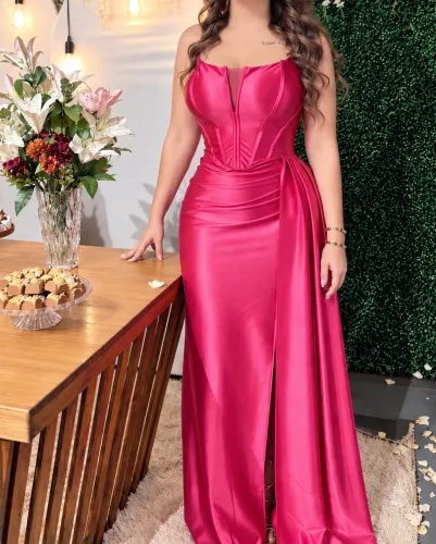 Vestido longo madrinha pink 