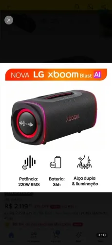 Caixa de Som LG Boombox Speaker XBOOM Blast 220W Bluetooth Bat. 36h IP68