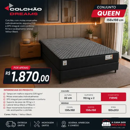 Conjunto Cama Box Queen Dreams