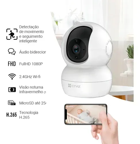 Câmera Wi-Fi EZVIZ TY2 1080P 360° | Rastreamento Inteligente | Áudio Bidirecional