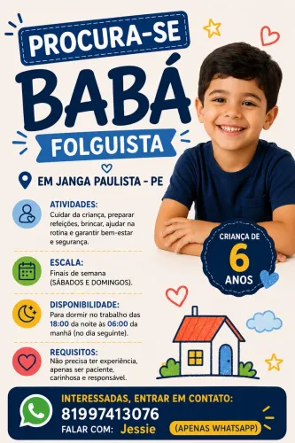 Procuro babá folguista no Janga 