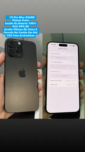 iPhone 15 Pro Max 256GB Preto - Saúde Da Bateria 100% (Usado)