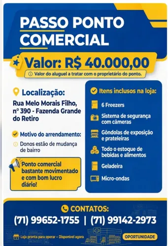 Passo Ponto comercial completo com tudo dentro.
