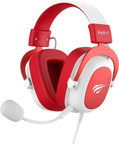 Headset Gamer Havit H2002D, 53mm, PC, XBOX ONE e PS4, Branco e Vermelho, Novo, Lacrado