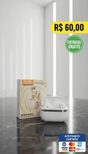 Fone Bluetooth TWS Q56 Sem Fio | Som Potente, Touch e Entrega Grátis