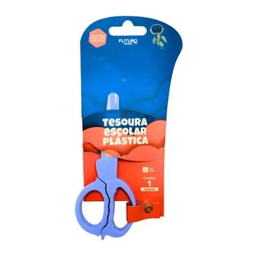 Tesoura Escolar Plástica Sem Ponta 13cm Futuro Escolar Rosa ou Lilás