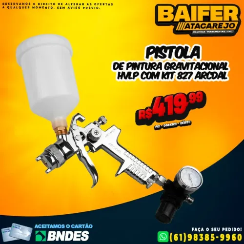 Pistola de Pintura Gravitacional HVLP Com Kit 827 Arcdal