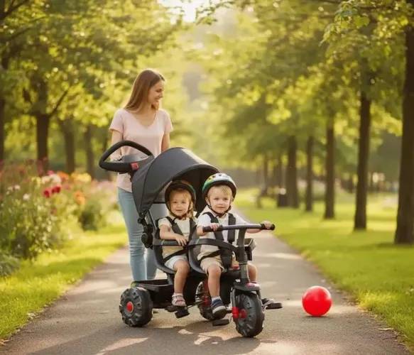 Carrinho Triciclo Smart Duo de Passeio e Pedal para 2 Crianças com Capota - Bandeirante