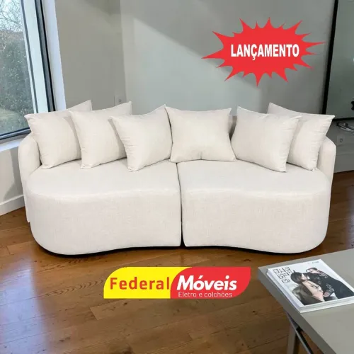 Sofá Fixo Orgânico 2,46m em Linho - Chama no WhatsApp