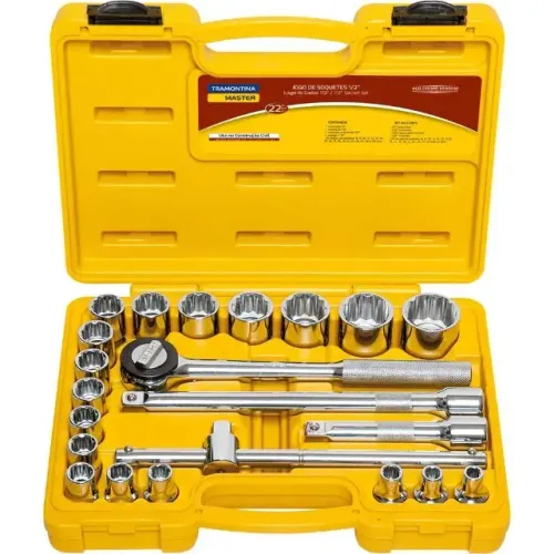 Jogo de Soquetes Estriados 1/2" 8 - 32 mm 22 peças 43600022 - Tramontina