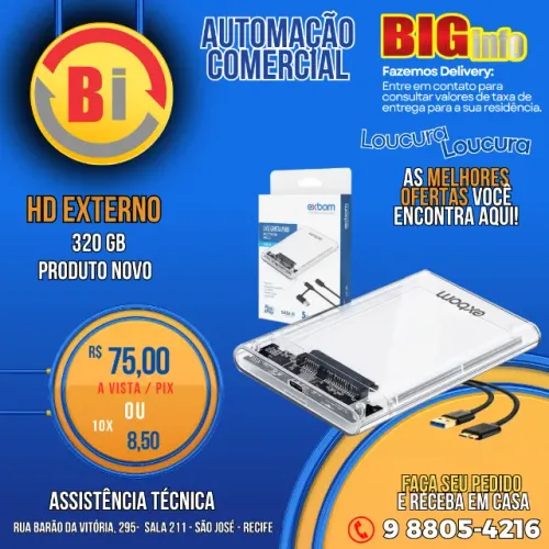 Hd Externo 320gb Portátil Usb 3.0 Para Notebook Ps4 Ps5 Xbox - Em ate 10x Fixas
