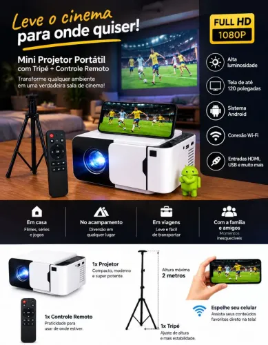 Mini projetor Portátil com Wi-Fi Barato
