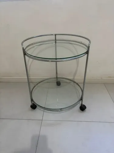 Mesinha / Carrinho Bar em Vidro e Metal com Rodízios