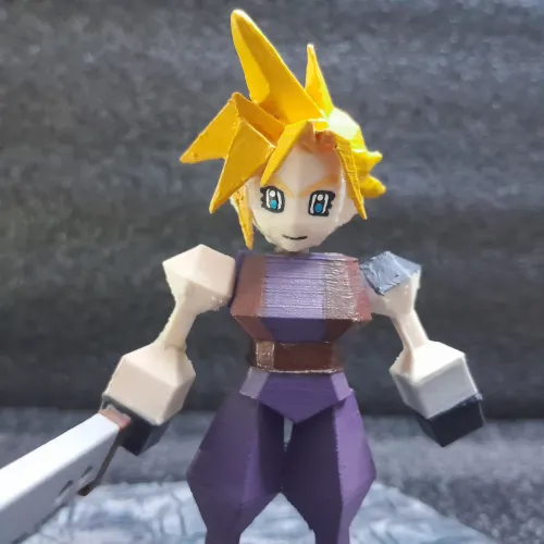 Cloud Strife Final Fantasy 7 Poligonal In-Map Model Impressão 3D - com detalhe