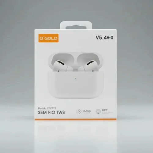 A'Gold Fone de Ouvido TWS Bluetooth 5.4 FN-BY3 Branco com Estojo, Áudio Limpo e BASS
