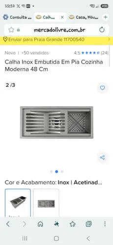 Calha Inox Embutida em pia cozinha Moderna 48x21