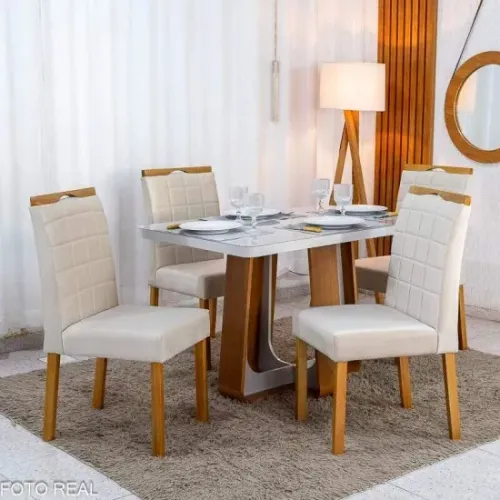 Mesa de Jantar Lia 120x80 C/4 Cadeiras em Veludo MDF/MDP rf23 S