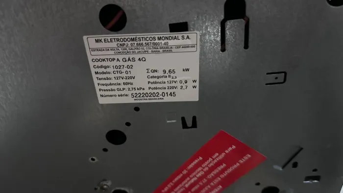 Fogão cooktop mondial 4 bocas 