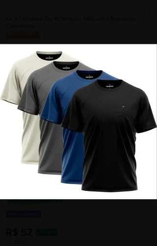 Kit 4 Camiseta Dry-fit Sandrini Masculina Academia Caminhada