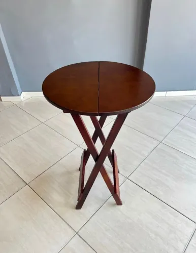 Mesa Bistrô Alta Redonda Em Madeira Imbuia