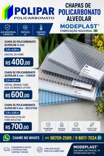 Chapa de Policarbonato Alveolar e Perfis em alumínio
