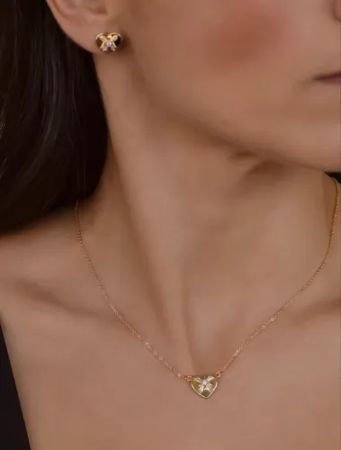 Colar e brinco coração banho ouro 18k