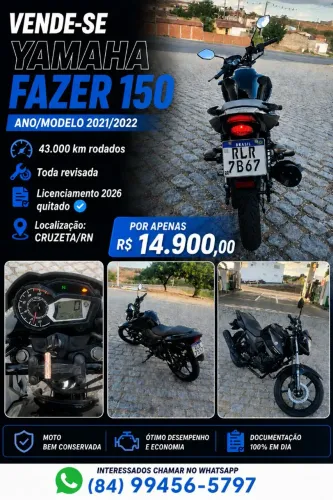 YAMAHA FAZER 2022 150cc - A mais nova do RN