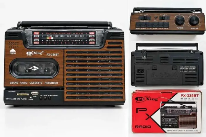 RÁDIO RETRÔ PU XING COM TOCA-FITAS, USB E CARTÃO SD