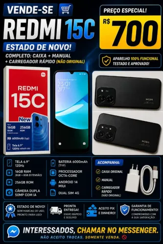 REDMI 15C 256GB - ESTADO DE NOVO!