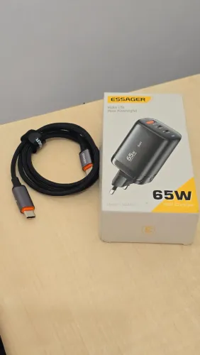 Kit Carregador Essager GaN 65W + Cabo de Carregamento Rápido Com Visor NOVO