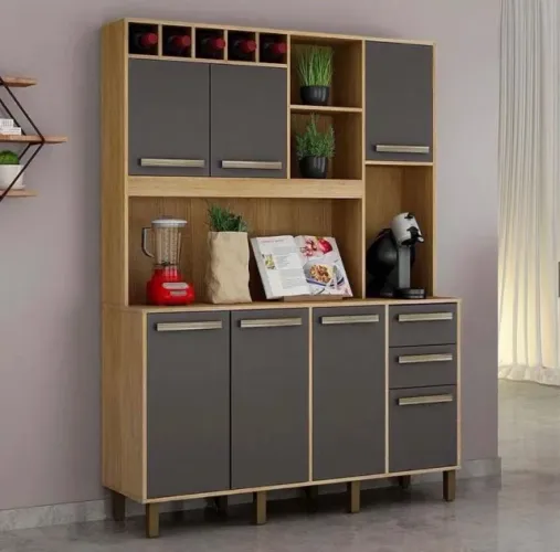  Armário de Cozinha Essenza 1,46m Cinamomo/Grafite com Pés