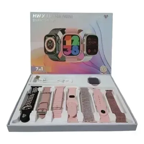 Relógio smartwatch digital  hw x ultra mini 7 pulseiras