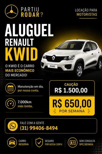Aluguel veículo - Reunalt Kwid 