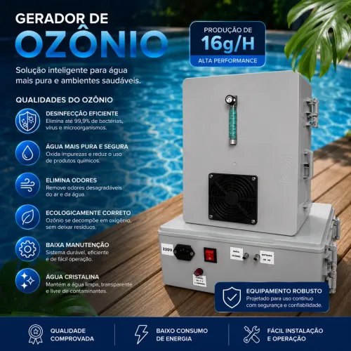 Gerador de ozônio 16g para até 200.000 litros