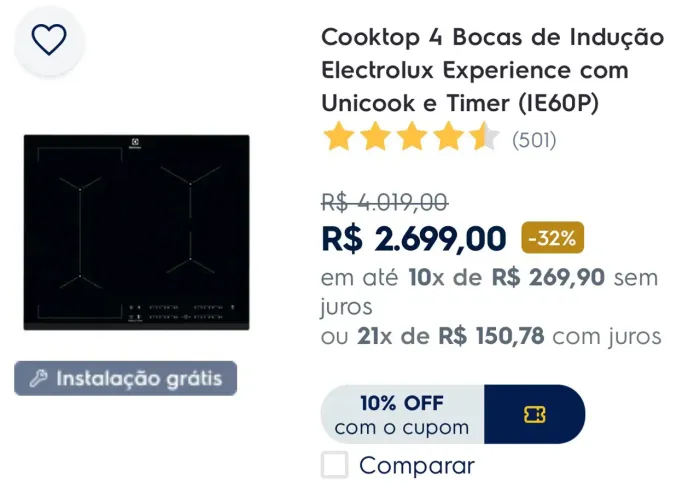 !!! OPORTUNIDADE !!! COOKTOP DE INDUÇÃO ELECTROLUX 4 BOCAS POR R$ 1200,00 !!!