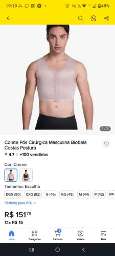 Colete pós cirúrgico masculino