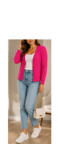 Casaquinho / Cropped / Cardigan de Tricot Lã (Canal) - Tamanho P