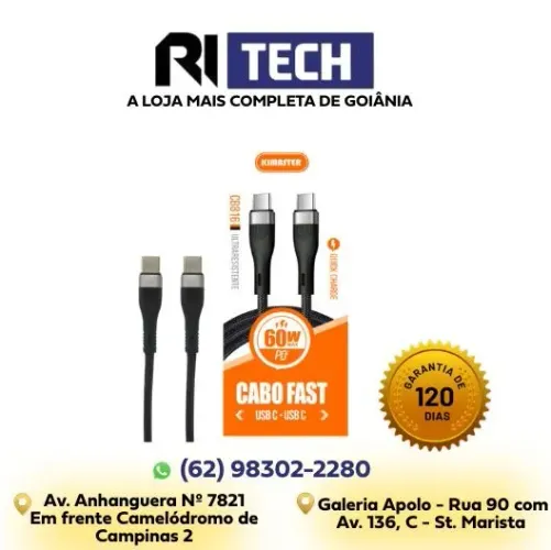 Cabo Tipo C 1m Turbo 60W CB818 Kimaster 1 Ano de Garantia