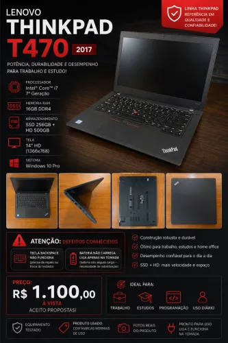 NOTEBOOK i7 LENOVO T470 THINKPAD USADO