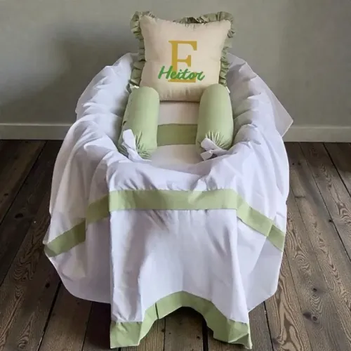 Kit Leito Maternidade Personalizado 3 Peças Lençol Rolinho Almofada